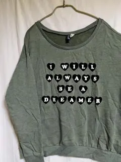 Ｈ＆M　秋冬フロッキープリント裏起毛 トレーナー　カーキ　ゆったりLサイズ