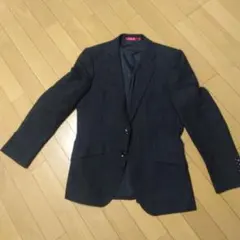 Y4サイズ黒、ダークグレーのチェック柄 ジャケット，ベストセット