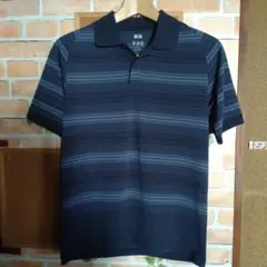 UNIQLO ダークブルー ストライプ ポロシャツ S