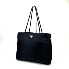 【美品】プラダ　ハンドバッグ　テスートナイロン　三角ロゴ　裏地総柄　ブラック