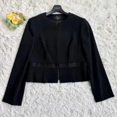 美品♡ランバン ノーカラージャケット ブラックフォーマル 裏地ロゴ総柄 黒 38