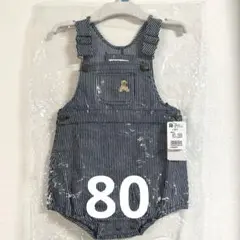 【新品】POLO Baby ストライプロンパース 80ネイビー くま サロペット