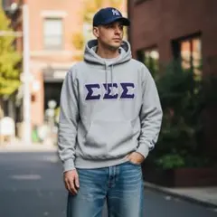 USA古着Championパーカープレミアムリバースウィーブ00s短丈グレーM