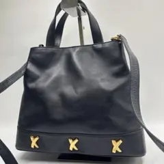 D438 美品 パロマピカソ2way レザー ショルダー ハンドバッグ 黒×金 