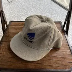 【usa企業系、コーデュロイキャップ】センター刺繍ロゴ古着帽子アメカジベージュ