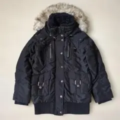 ファー付フード ボア中綿キルティングダウンジャケット 黒 Ｍ