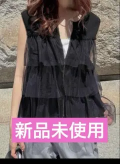 SHEIN チュールフリル　ジッパージレ　ブラック　Lのサムネイル