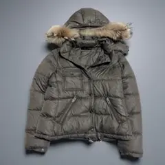 平成ギャル y2k グランジ ラクーン　ファー付き ダウン 短丈　フーディ