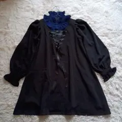 Dolly+Delly　フリルカラー　レースアップ　ワンピース　M 黒　ゴスロリ