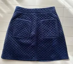 ポケット付きキルティング ミニスカート ネイビー