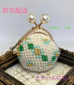 水色の花、ビーズがま口（小）