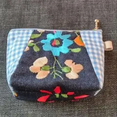 デニム×刺繍ミニポーチ