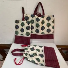 北欧柄・レース入り入園・入学3点セット（レッスンバック・上履き袋・お着替え巾着）