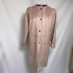 ZARA スエードタッチ ノーカラーコート ピンク Mサイズ ゴールドボタン