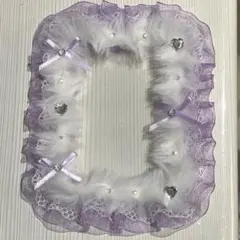 No.180パープル×シルバー♡トレカケースデコ ハンドメイド ふわふわ りぼん
