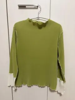 袖配色 ボトルネック プリーツ トップス