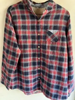 フランネルチェック裏起毛シャツ 長袖 ネイビー レッド