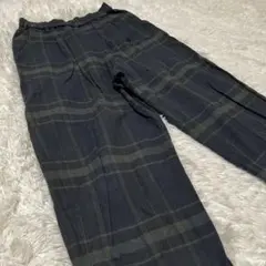 【スタジオクリップ】チェック　ゆったり　パンツ　綿100% F ネイビーグリーン