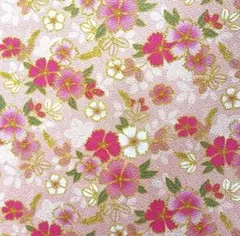 ちりめん和柄046　幅110cm × 30cｍ～　ピンク　花　匿名発送