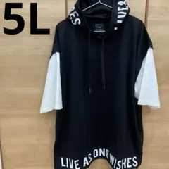 フード付きTシャツ 5L 黒 オーバーサイズ　英語　ストリート