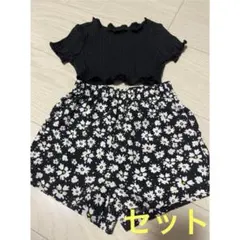 可愛い 女の子 ギャル クロップド丈 トップス ボトムス セットアップ 花柄