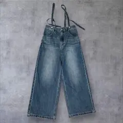 美品 BARNYARDSTORM サスペンダー付きワイドパンツ ブルーデニム