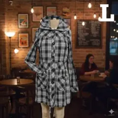 チェック柄 モノトーン ウエスト調整可 春秋アウター ロング丈シャツ Y2K