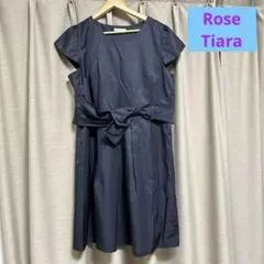 ローズティアラ　フォーマルワンピース　リボン　紺　46 大きいサイズ