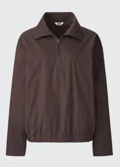 コットンブレンドハーフジップブラウス ユニクロ UNIQLO ブラウン