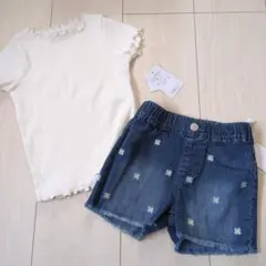新品 西松屋 メロウTシャツ＆デイジー 花柄 デニム ショートパンツ 95