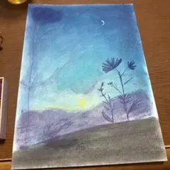 原画：ハガキサイズ】 初夏の田園風景 オイルパステル画 - メルカリ