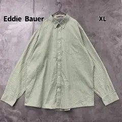 エディーバウアー 長袖シャツ 緑 チェック柄 ボタンダウン コットン【8617】