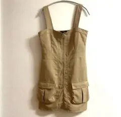 FOREVER21 ミニキャミワンピース ベージュ　フロントジップ M Y2K