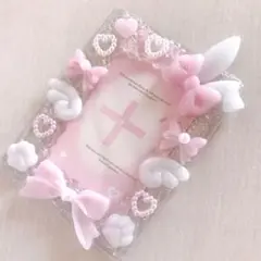 104. ウサ耳　ホイップデコ　ピンク　白　天使　トレカケース