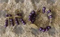 未使用品　レトロ　ビンテージ　パープルビーズとのアクセサリーセット　送料込！