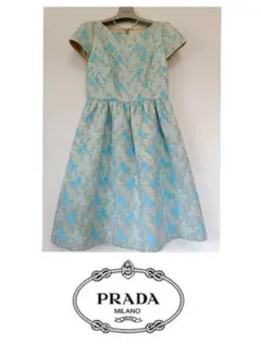 PRADA プラダ リネン プリーツ ワンピース 38 花モチーフ イタリア製 PRADA プラダ リネン プリーツ ワンピース 38 花モチーフ イタリア製
