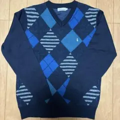 ダイヤモンド柄 ネイビー セーター メンズＳ