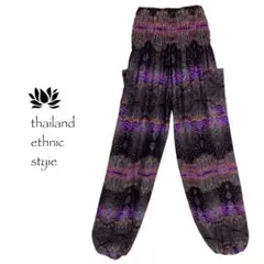 【新品】アラジンパンツ　タイパンツ【シャーリング】G柄パープル　C774-4