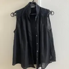 ブラック ノースリーブシャツ レース襟FREEサイズ