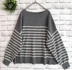 アースミュージック＆エコロジー★ニット(F)グレー＆白 ボーダー