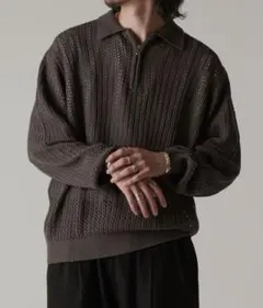 Lui's ハーフジップ透かしポロニット