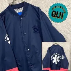 レア EU古着○アディダス 企業プリント 刺繍ナイロンジャケット ネイビー L