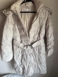 【美品】ユニクロ ベルテッドロングダウンコート XLホワイト ファー付