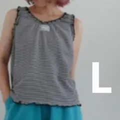 ayanoコラボ 　ギンガムチェック　 タンクトップ ブラック 黒　L