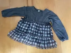 【美品♡可愛い】西松屋　フリル付き長袖トップス 黒チェック　90