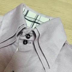 薄紫 シャツ 長袖 チェック柄襟 サイズM