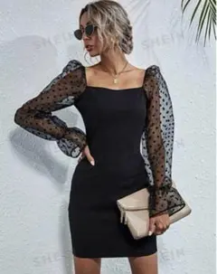 シースルー ドット柄 パーティードレス