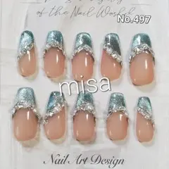 【オーダー】マグネットネイル　フレンチ　ビジュー ネイルチップ　カラー変更無料