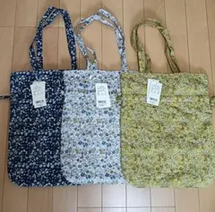 イエロー　クラウドナイン　ふんわり　小花柄コットン巾着バッグ 　軽量　新品　綿のサムネイル