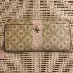 COACH コーチ 長財布 ラウンドシグネチャー ピンク ベージュ　値下げ